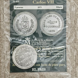 For Collectors Spanish Coin 5 Pesetas 1875 Ońate Undated With Its Information Sheet Spanish Coin Spanish Coin