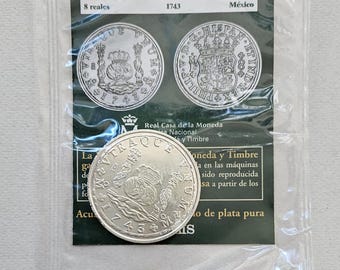 For Collectors: Spanish Collectible Coin 8 Reales Philip V 1743 Mexico With Information Sheet