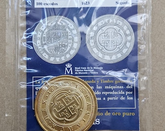 For Collectors: Spanish Collectible Coin, 100 Escudos, Philip IV, 1623, Segovia, with information sheet.