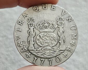 Spanish 8 Reales Columnario Coin 1770 Charles III / Very Rare / Restrik