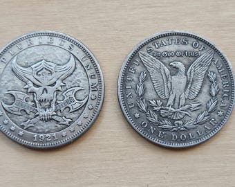 Rare 1921 Morgan Dollar USA Coin with Skull Face - Morgan Gifted Coin Collection - Coins for Magic - Gift Coin
