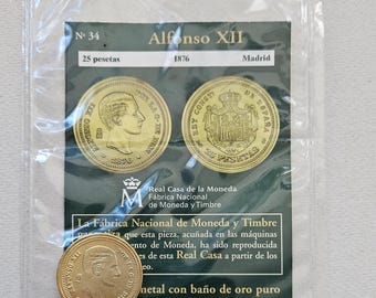 For Collectors Spanish Collectible Coin 25 Pesetas Alfonso XII 1876 Madrid With Information Sheet
