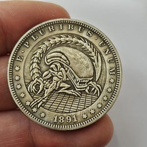 SELTENE USA Morgan Dollar Münze 1891 mit einem Alien US Morgan Geschenkmünze Sammlung Münzen Silbermünze Magische Münze Geschenkmünze Hobo Münze