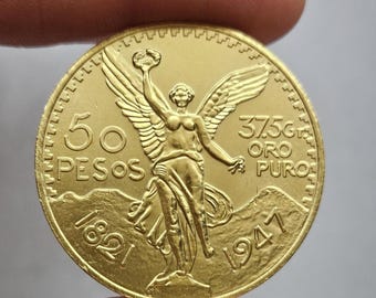 50 Pesos Mexican Coin Angel of Liberty 1947 / Gold Plated / Restrike