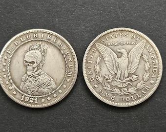 Rare 1921 Morgan Dollar USA Coin with Skull Face - Morgan Gifted Coin Collection - Coins for Magic - Gift Coin