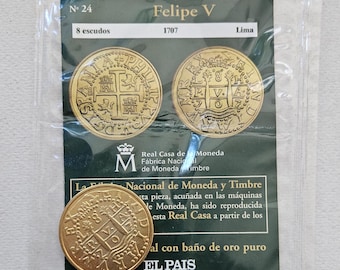 For Collectors Spanish Collectible Coin 8 Escudos Philip V 1707 Lima With Information Sheet