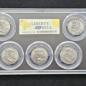 5 sztuk/zestaw US 1948-1952 Franklin Liberty Bell Box Monety pamiątkowe Replika półdolarówki Prezent dla kolekcjonerów Monety upominkowe