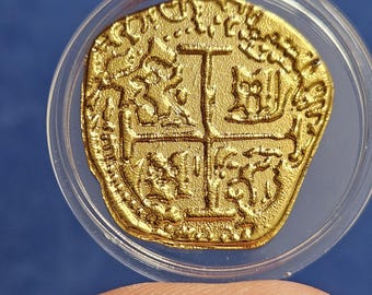 Spanish 8 Reales Macuquina Coin / Very Rare / Gold Plated