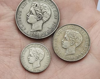 Lot of Coins 10, 20, 40 Centavo Puerto Rico 1895-96 Alfonso XIII King of Spain Colonial Coins Rare Spanish Coins Restrike