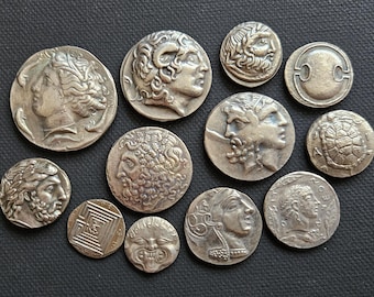 Lot of 12 Ancient Greek Coins, Collectible Drachmas, Ideal for Gifts / Restrike