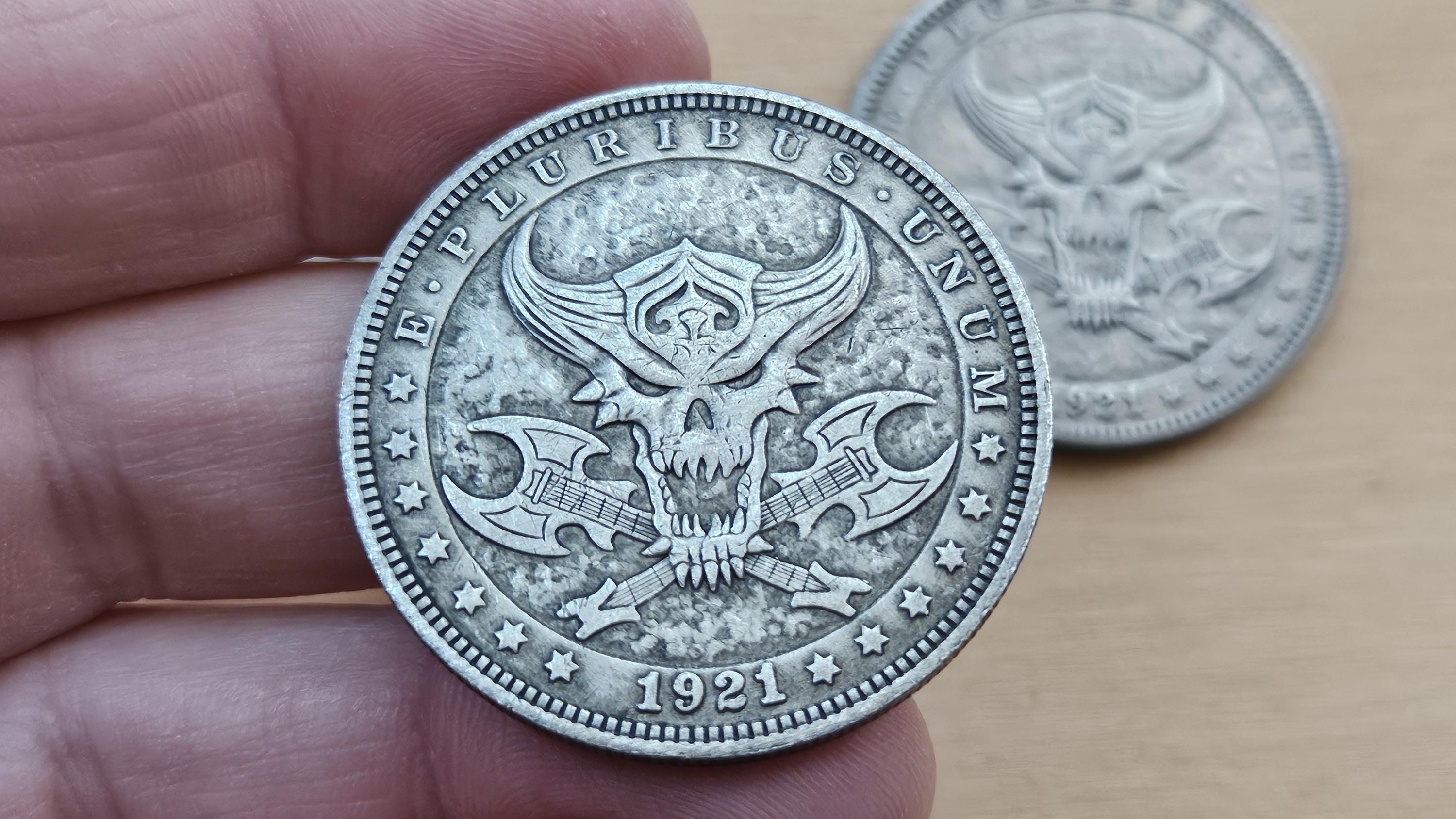 Rare 1921 Morgan Dollar USA Coin With Skull Face - Morgan Gifted 