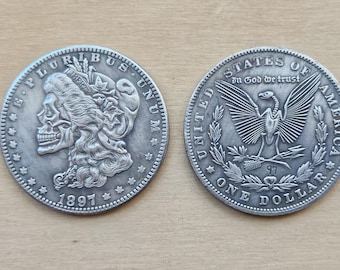 Rare 1897 Morgan Dollar USA Coin with Skull Face - Morgan Gifted Coin Collection - Coins for Magic - Gift Coin