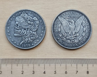 Rare 1879 USA Morgan Dollar with Skull Face - Gifted Coin Collection - Coins for Magic - Gift Coin