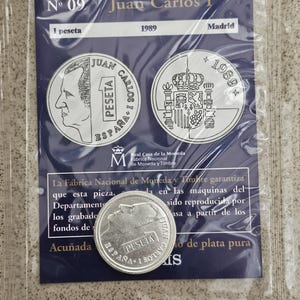 For Collectors Spanish Coin Collectible 1 Peseta 1989 Juan Carlos I Madrid With Its Information Sheet Spanish Coin Spanish Coin