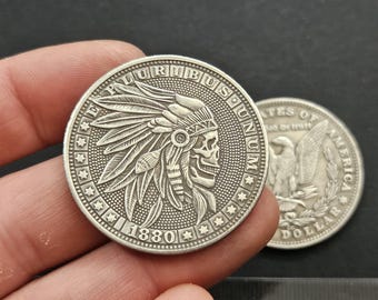 Rare 1880 Morgan Dollar USA Coin with Skull Face - Morgan Gifted Coin Collection - Coins for Magic - Gift Coin