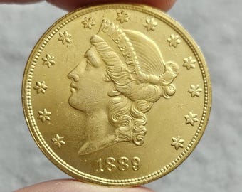Us Coin 1889 Liberty Head 20 Dollars / Gold Plated / Restrike