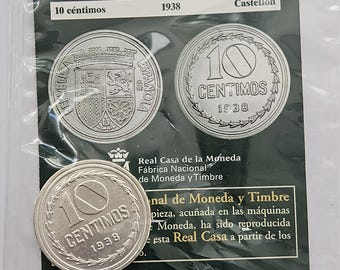 For Collectors Spanish Collectible Coin 10 Centimos 1938 Castellon II Republic With Information Sheet