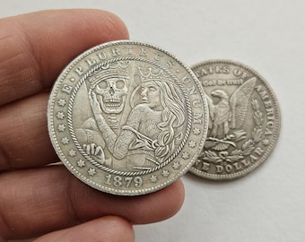 Rare 1879 USA Morgan Dollar with Skull Face - Gifted Coin Collection - Coins for Magic - Gift Coin