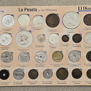 Complete collectie 'De peseta en zijn geschiedenis' Bevat 30 munten en verklarende kaarten Verzamelaarsmunten Geschenkmunten Spaanse munten