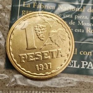 For Collectors Spanish Coin Collectibles 1 Peseta 1937 II Republic With Its Information Sheet Spanish Coin Collectibles Coins