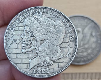 Rare 1921 Morgan Dollar USA Coin with Skull Face - Morgan Gifted Coin Collection - Coins for Magic - Gift Coin