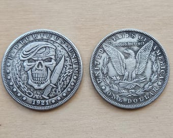 Rare 1921 Morgan Dollar USA Coin with Skull Face - Morgan Gifted Coin Collection - Coins for Magic - Gift Coin