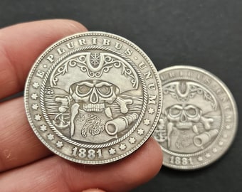 Rare 1881 Morgan Dollar USA Coin with Skull Face, Morgan Gifted Coin Collection, Coins for Magic, Gift Coin