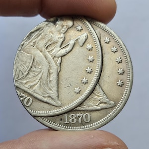 Amerikansk dollar 1870 handelsdollarmynt med myntfel Mycket sällsynt / Omprägling