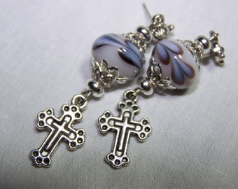 Vintage Look  2 inch Medival Cross Lampwork Dangles