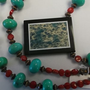 Egyptian Inspired Jasper Coral and Turquoise Pendant Necklace