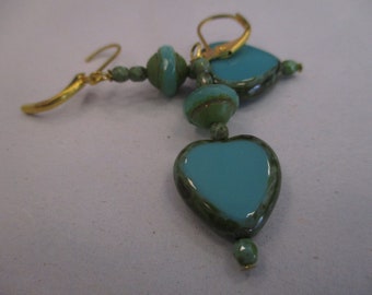 Turquoise Picasso Heart Dangle Earrings