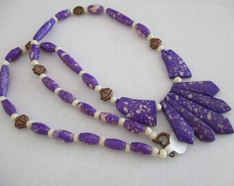 Purple Bone Fan Bib necklace