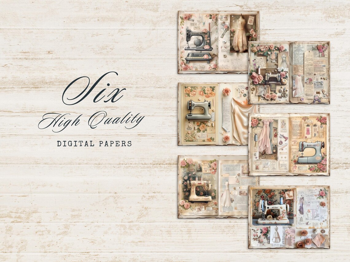 Sewing Theme Printable Junk Journal, Vintage Digital Scrapbook Paper ...
