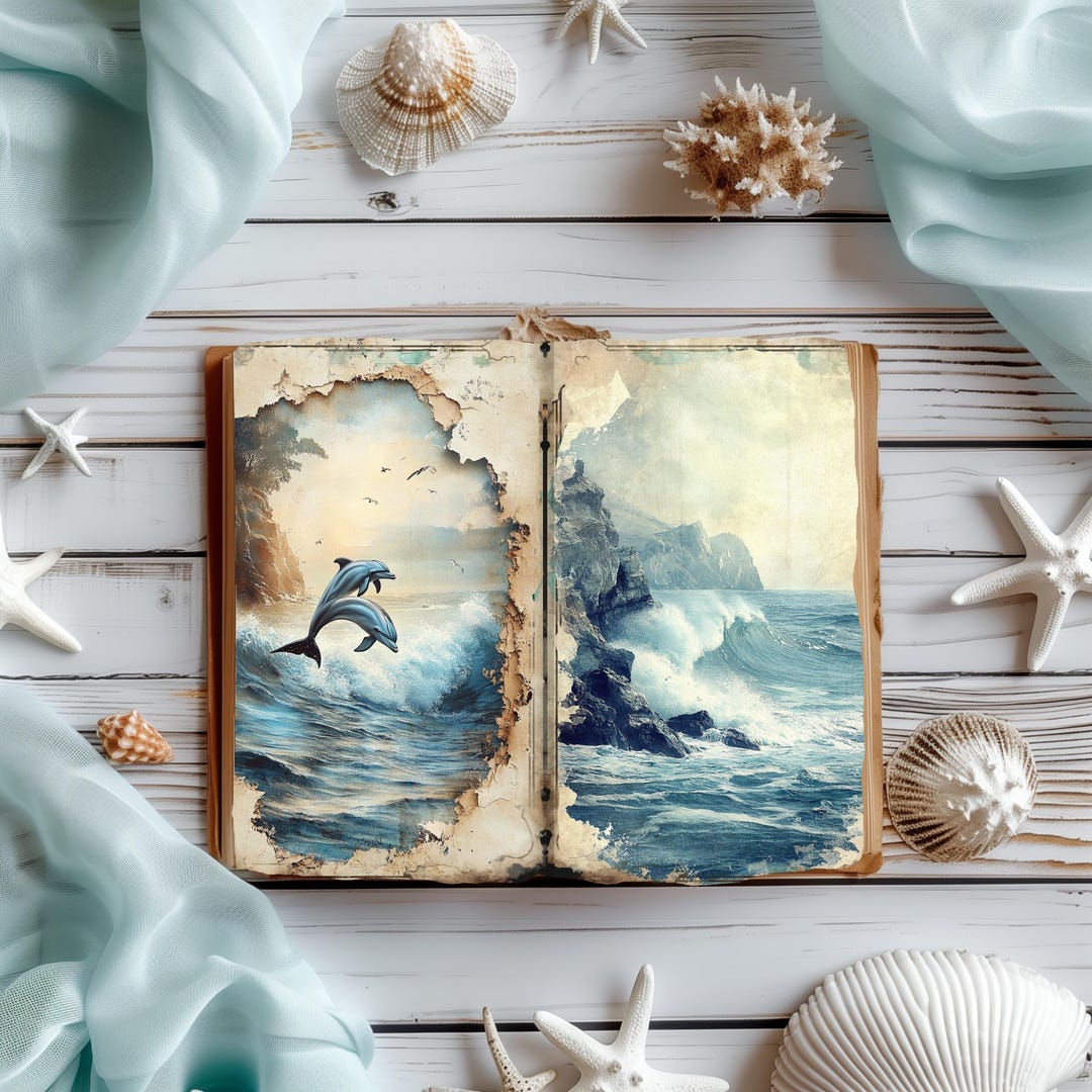 Whimsical Beach Junk Journal Kit, Vintage Scrapbook Papers, Watercolor ...