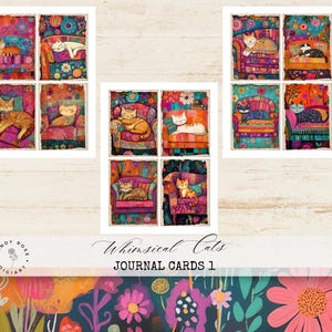 Cartes éphémères fantaisistes, impression numérique chats originaux, carte postale colorée de scrapbooking, créations colorées à imprimer, carnets de notes indésirables