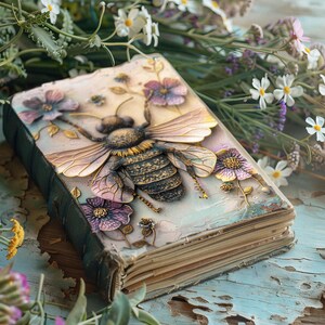 Bee Junk Journal Printable, Pastel Scrapbook Papers, Rustic Journal, Floral Paper Craft, Bumble Bee Collage Sheet, Bees and Flowers Ephemera