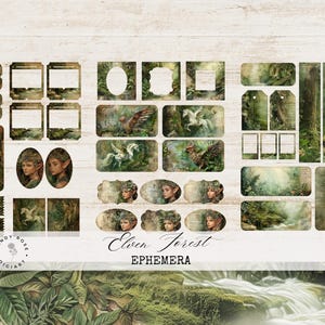 Journal des objets indésirables de la forêt elfique, éphémères bois fantastiques, collage magique féerique, imprimables féeriques des bois, marque-page de journal, billets et diapositives