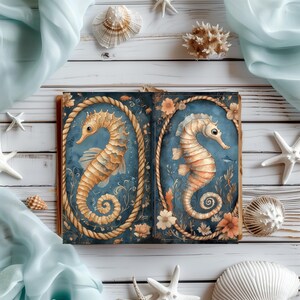 Kit de diario playero caprichoso, álbum de recortes de sirena, diario oceánico, efímera de ballenas, collage costero, imprimible de caballitos de mar, decoupage de delfines