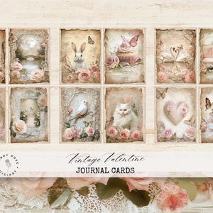 Journal victorien de la Saint-Valentin, cartes de visite vintage, cartes postales romantiques de scrapbooking, éphémères romantiques, impression numérique numérique rustique de la Saint-Valentin