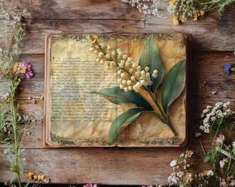 Lily of the Valley Junk Journal, Vintage Scrapbook Papers, Rustic Journal, Paper Craft, White Flowers Collage Sheet, Floral Ephemera