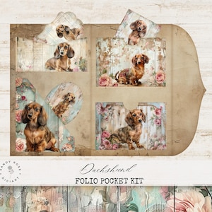 Hund Junk Journal Kit, Dackel Vintage Scrapbook Folio, Rustikale Journal Taschen, Papierhandwerk, Collage Sheet, Welpe Ephemera, printable Folder