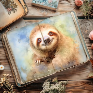 Sloth Junk Journal,  Distressed Scrapbook Pages, Vintage Paper Craft, Sloth Collage, Rustic Decoupage, Sloth Smiling Journal Papers