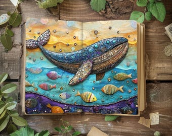 Dolphin Junk Journal, Whimsical Whale Scrapbook Pages, Sea Themed Digital Papers, Ocean Collage, Marine Creatures Ephemera, Swordfish Pages