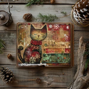 Traditional Christmas Junk Journal, Snowman Digital Papers, Santa Scrapbook Page, Printable Paper Craft, Xmas Tree Decoupage, Snowy Scene