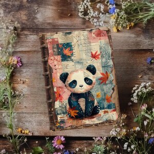 Boho Bär Digitales Scrapbook Papier, Herbst Scrapbook Papier, Rustikales Journal, Panda Papierhandwerk, Patchwork Collage Sheet, Vintage Herbst Ephemera