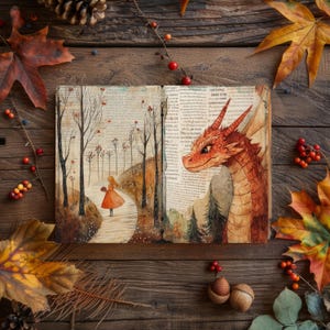 Fairytale Dreams Junk Journal, plakboek fabel, mythisch collageblad, kortstondige volksverhalen, decoupage fantasiefictie, verhalenboekpagina