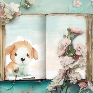 Carnet cartonné à imprimer chien chat, page de scrapbooking animaux de compagnie, créations créatives en papier à imprimer chiot, journal rustique, feuille de collage chaton, remplisseur de journal