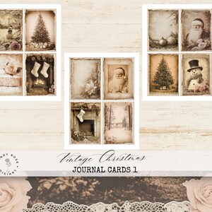 Carnet de papier éphémère de Noël rustique, scrapbooking père Noël, travaux manuels festifs, articles à imprimer de bonhommes de neige, image numérique d'arbre de Noël, cartes journal