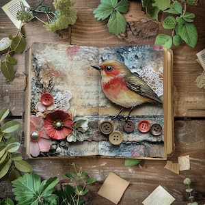 Watercolor Bird Junk Journal, British Bird Digital Papers, Robin Scrapbook Pages, Printable Paper Craft, Rustic Journal, Songbird Decoupage