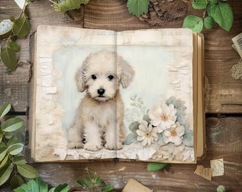 Junk Journal Pages Dog,  Vintage Scrapbook Papers, Rustic Journal, Puppy Collage Sheet, Printable Paper Craft, Dog Breeds Ephemera
